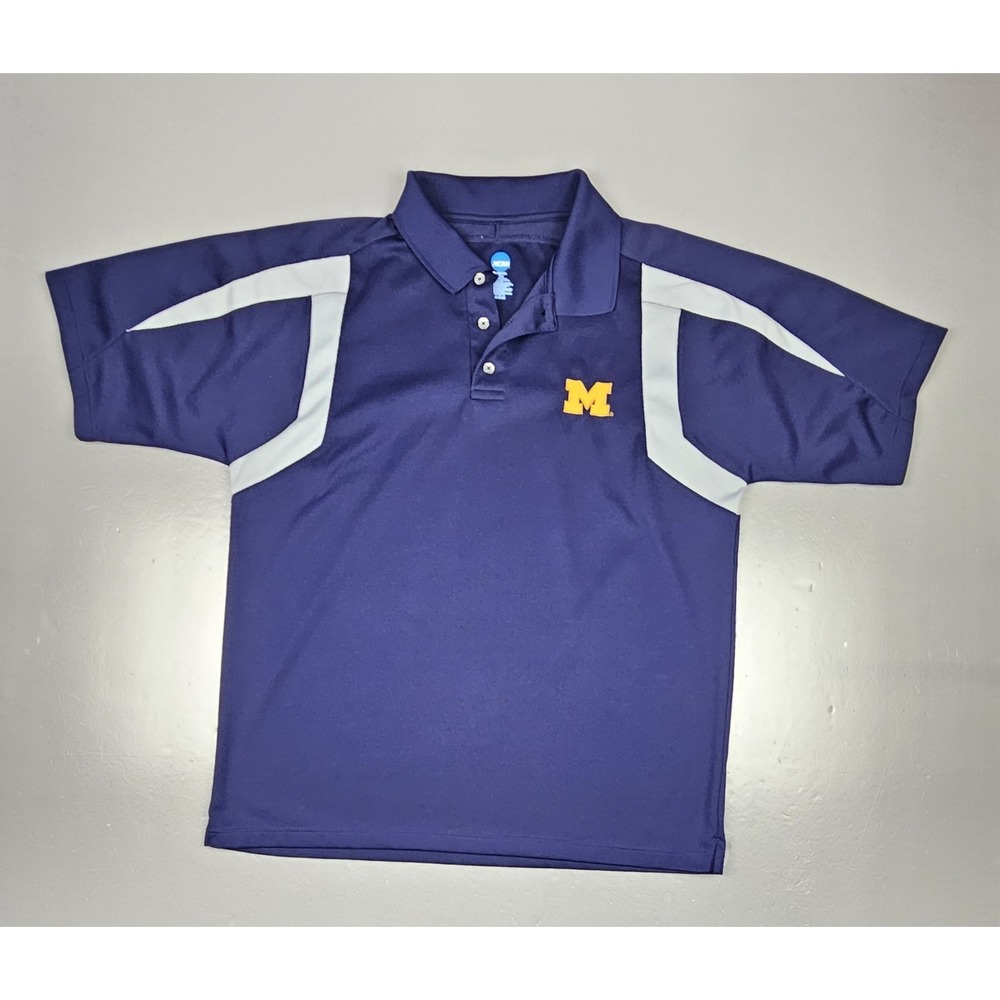 NCAA Michigan Wolverines Polo Shirt Mens XL. Blue Embroidered Y2K Short Sleeve.